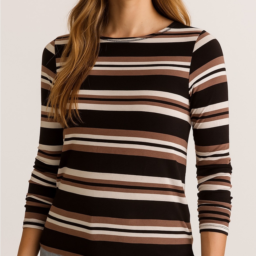 Betty Barclay Black and Brown Striped Long Sleeve Top, M/L